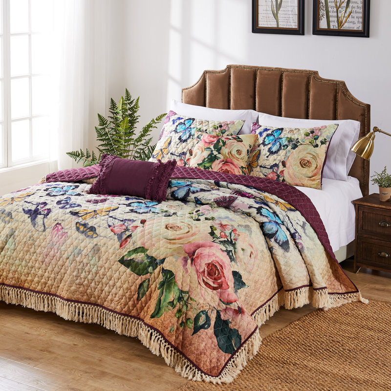Ensemble de courtepointe réversible en microfibre Shresbury, Courtepointe double/grand et 2 taies décoratives