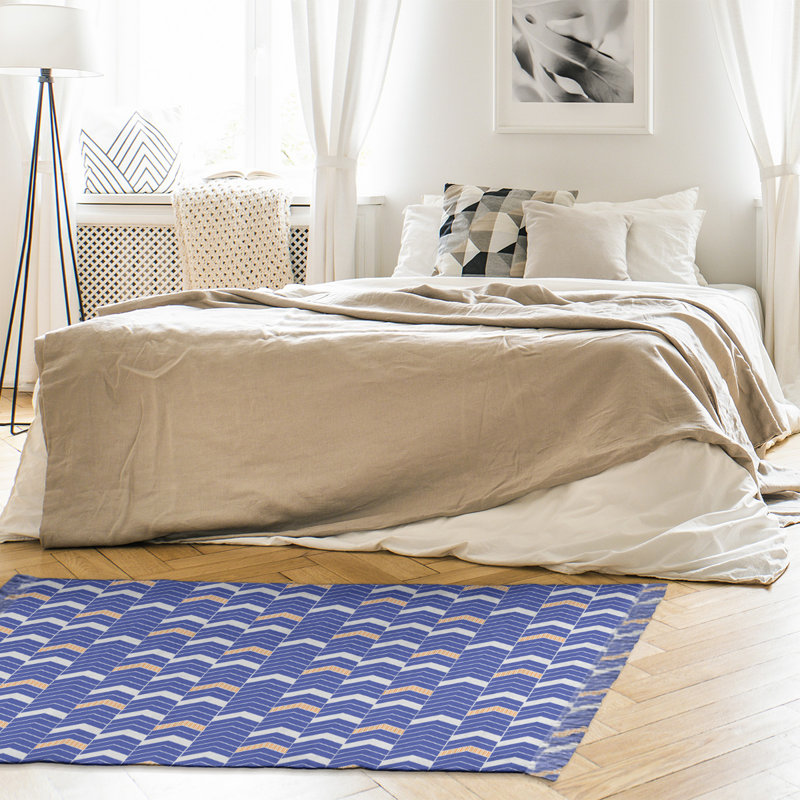 Tapis bleu à motif de rayures à chevrons, Oui