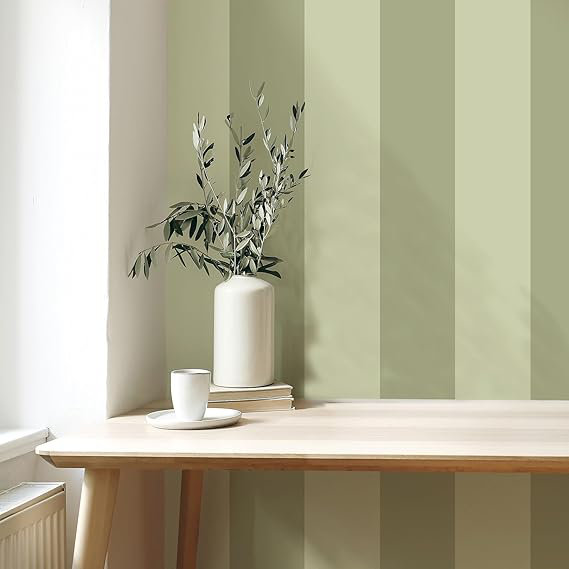 Stripe Green Olive Feature Wall Smooth Wallpaper 10m x 53cm Roll