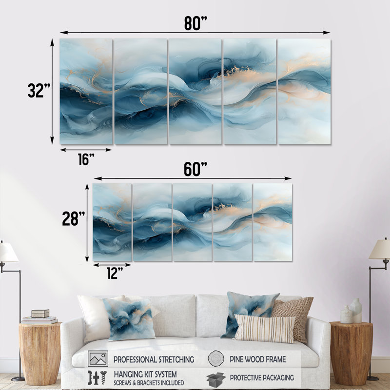 Twinsburg - Marble Wall Art - ensemble de décoration murale moderne, 5, H 32 po x l 80 po