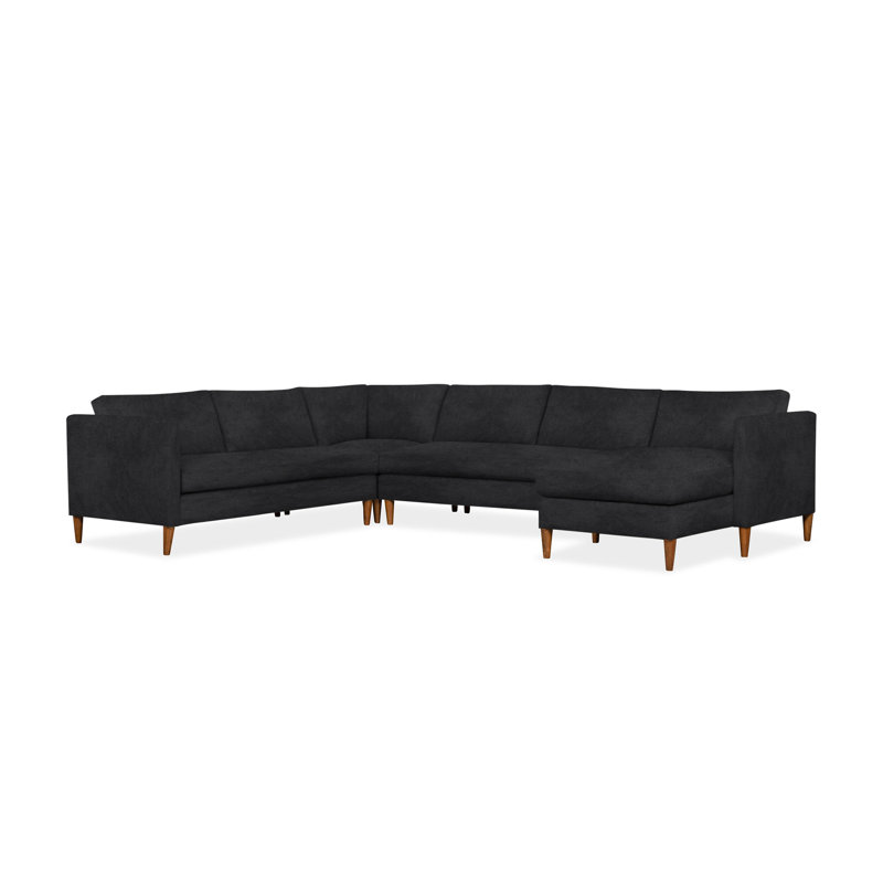 Clifford 4-Piece Upholstered Custom Sectional, Right Hand Facing, Bella Gunmetal Performance Velvet