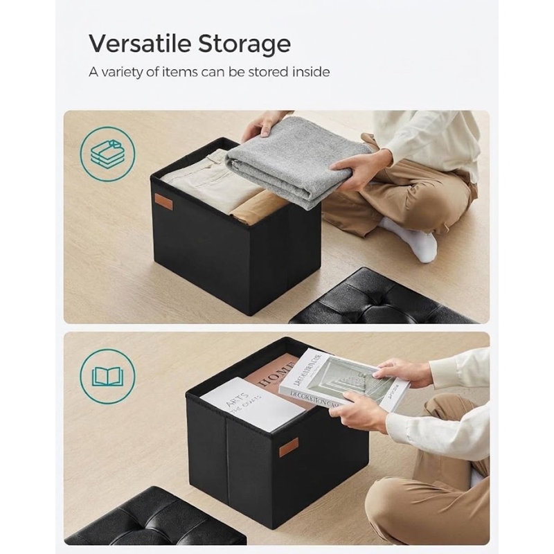 Petit repose-pieds de rangement pliant avec repose-pieds, coffre de rangement compact, capacité de 286,6 lb, noir encre