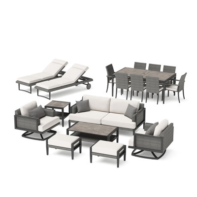 Ensemble de patio 18 pièces en rotin avec coussins Laybr Sunbr Layden