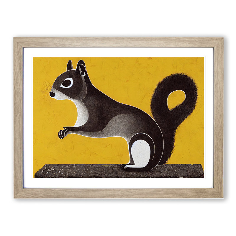 Squirrel - Single Picture Frame Print, Oak, 25cm H x 34cm W x 2cm D