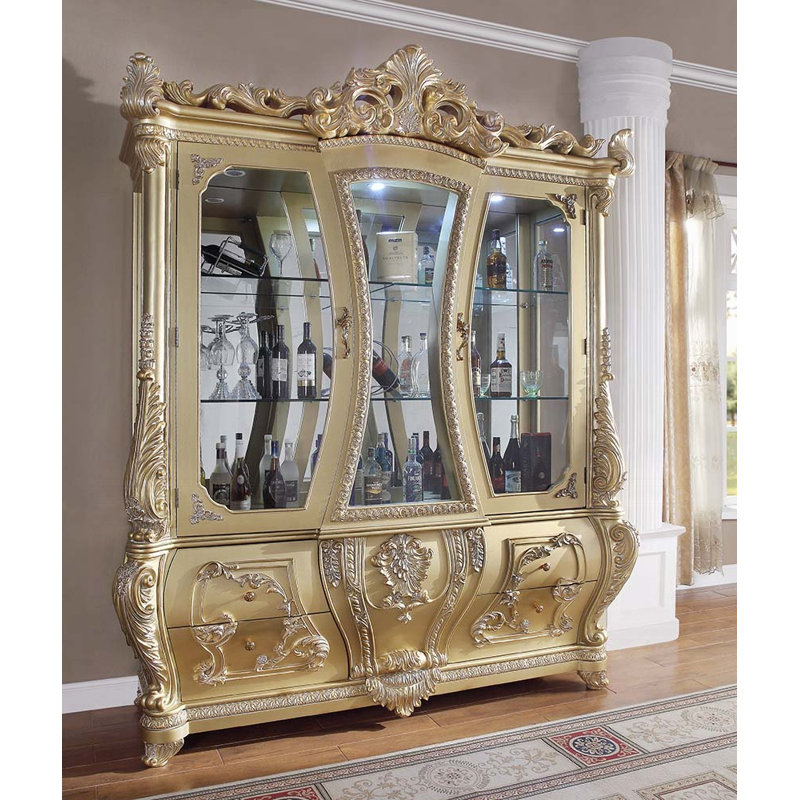 Vitrine Cabriole Glam Gold avec panneaux en verre trempé