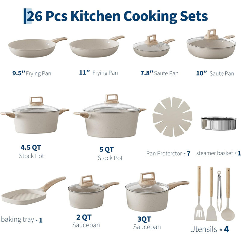 26-Piece Non-Stick Cookware Set, Beige