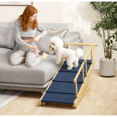 Foldable Pet Steps With Adjustable Height, Pine Wood Ramp For Small To Large Dogs, Four Crossbars And Side Stability, Height Adjustments 10.6", 15.4", 19.7", 24", Compact Portable Dogs Of All Sizes,
