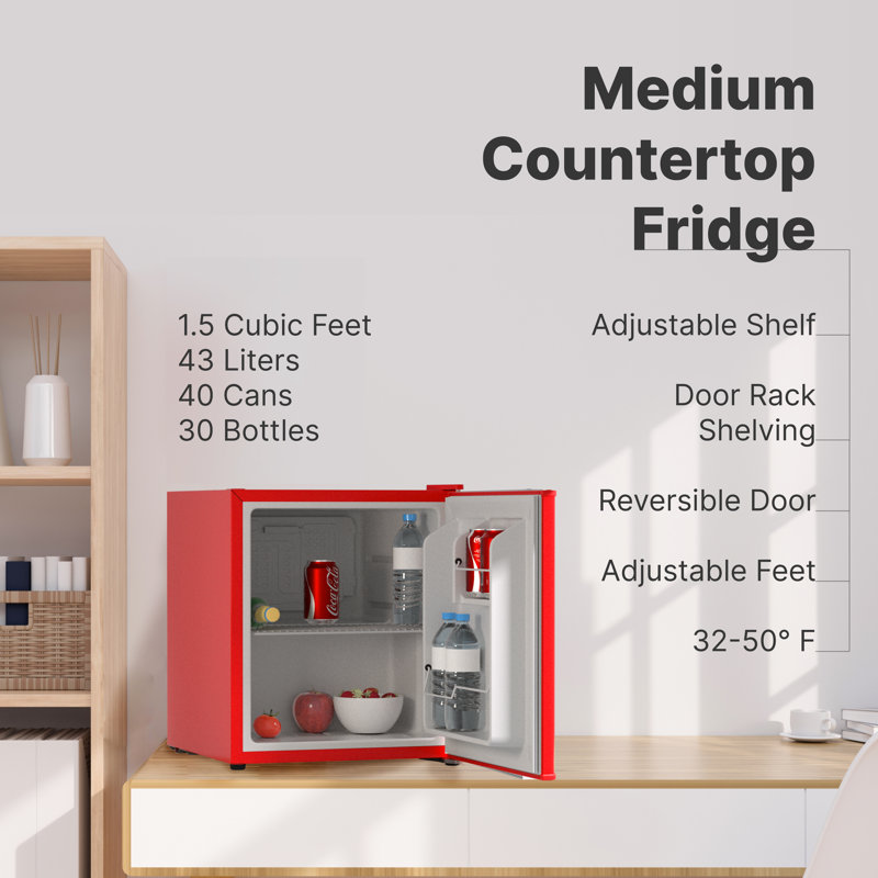 Husky Premium 43L Solid Door 1.5 cu. ft. Freestanding Counter-Top Mini Fridge, Red