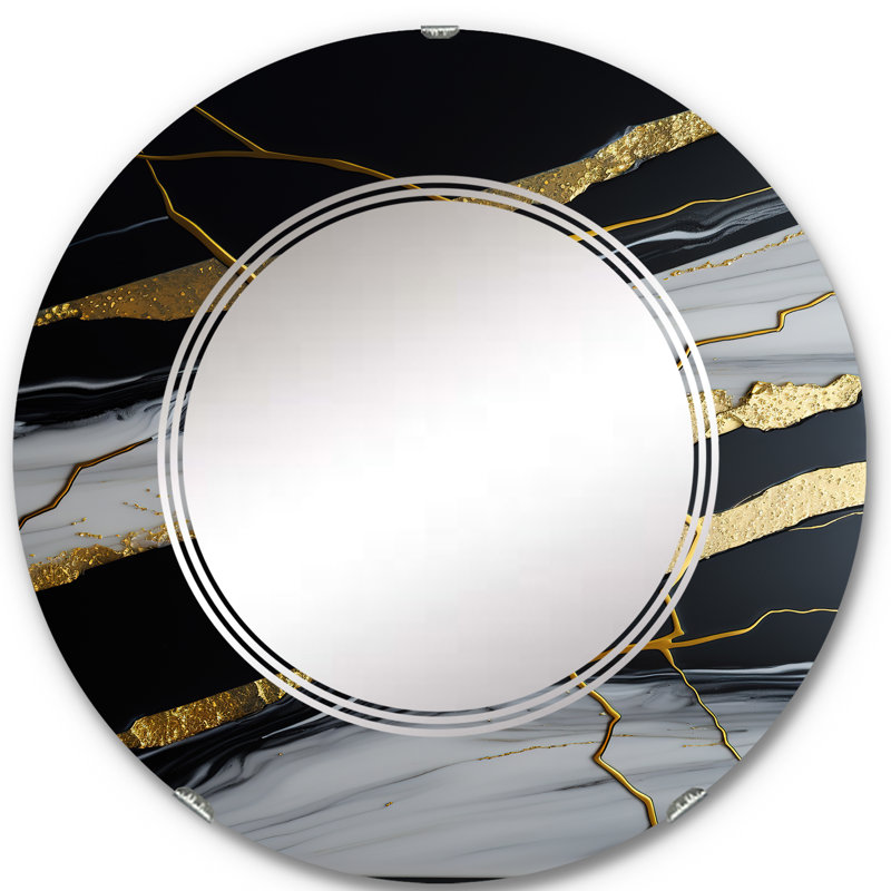 Phyillis - Géode noire abstraite II - miroir mural abstrait en marbre, 24 po x 24 po