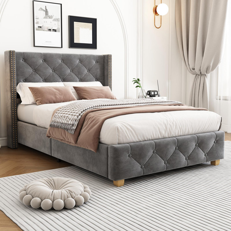 Doiron Upholstered Bed, Grey, Single (3')