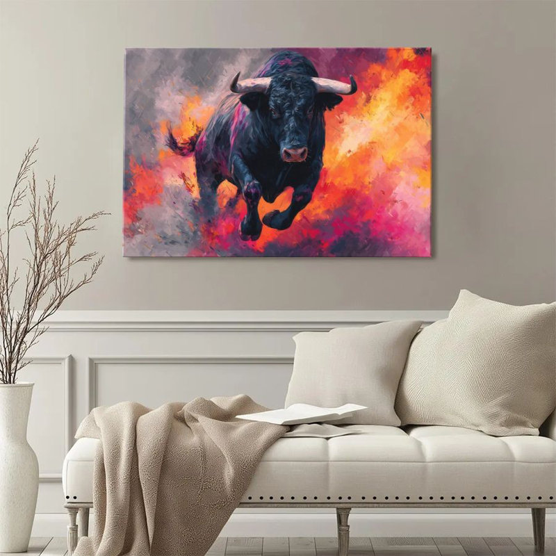 1 pièce, impression sur toile encadrée Bull Rush, fond de flamme, expression murale abstraite, frontons muraux, décoration murale, parfaite pour la décoration de chambre salon chambre bureau cuisine salle de bain décor à la maison, décoration murale idéale rustique et moderne