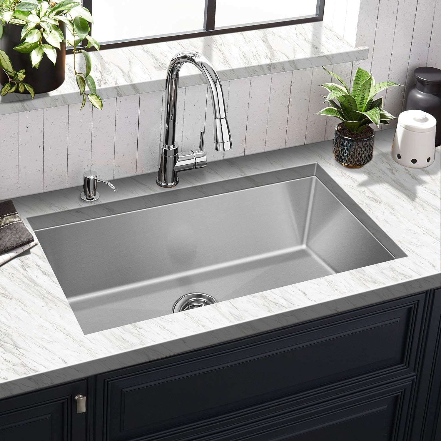 Pdpbath 30" X 18" Undermount Single Bowl Kitchen Sink With 16 Gauge 304 ...