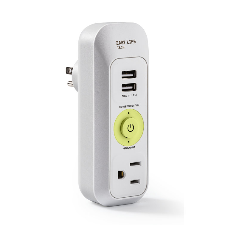 Wall Power Strip Surge Protector, 1 Outlet, 2 USB