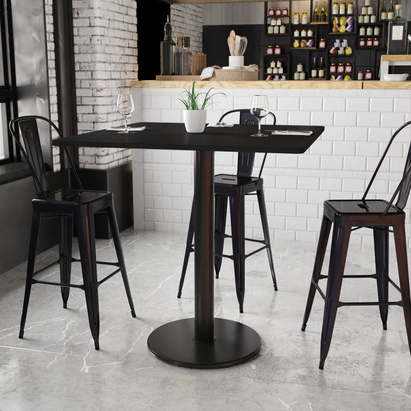Jack Square Laminate Table Top with Round Table Height Base, 43.12" H x 42" W x 42" D, Black