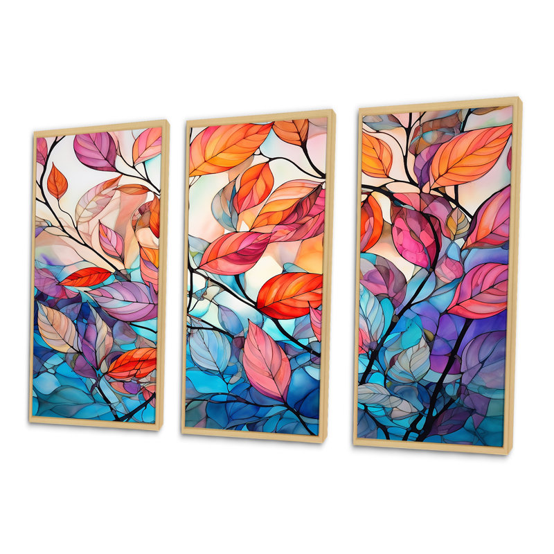 «Leaves Autumn Sunlight Harmony II», ensemble de reproductions d'art mural, Cadre naturel flottant