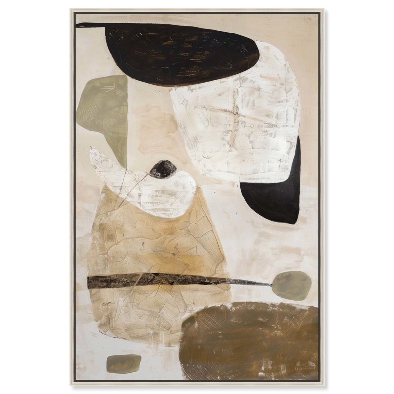 «Soft Tans Canvas Midcentury», art mural abstrait par Art Remedy, H 55 po x l 37 po, Cadre argenté