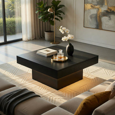 Table basse moderne à DEL Hommoo avec 21 modes d'éclairage dynamiques, luminosité et vitesse réglables, table d'appoint en bois d'ingénierie pour le salon, noir