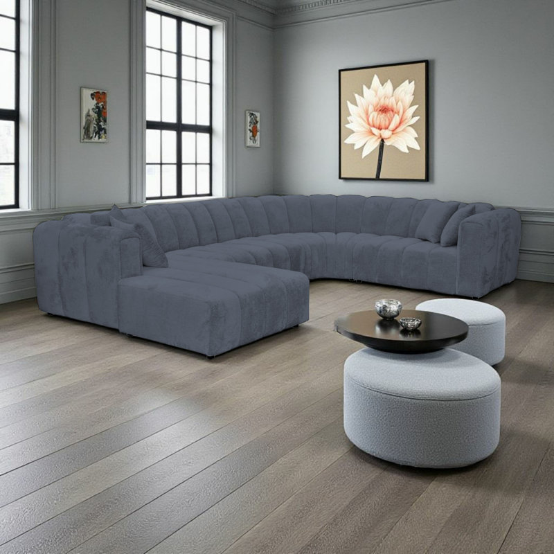 5 Seater Corner Sofa, Navy, Left Hand Facing