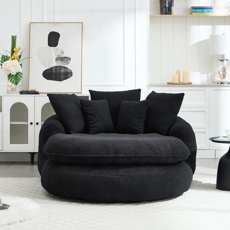 Oversized Oval Upholstered Bean Bag Sofa with Memory Foam, 3 Large and 2 Small Pillows, Chenille Fabric for Ultimate Comfort and Support