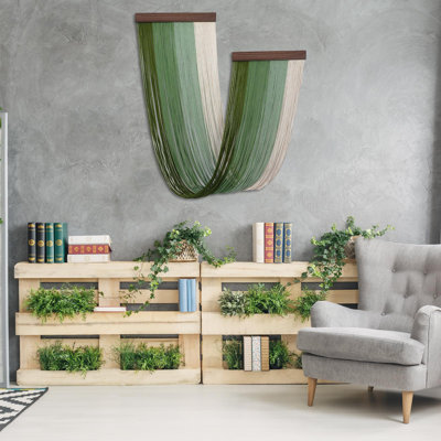 Large Green Macrame Wall Decor, Boho Tapestry Wall Hanging, Woven Tassel Yarn Macrame Wall Art, Modern Home Decor , 18 W X 32 H