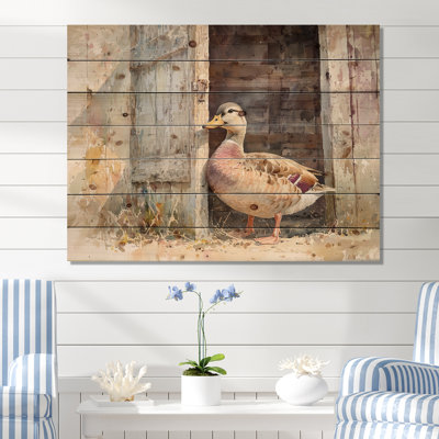 Adorable portrait de canard à la grange II - Art mural en bois animal canard - sur bois de pin naturel