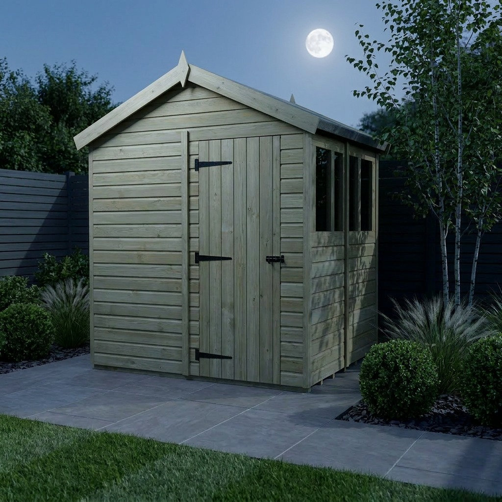Total Sheds 8ft x 8ft Apex Garden Shed - Single Door - With Windows - Pressure Treated Timber - UK Manufactured