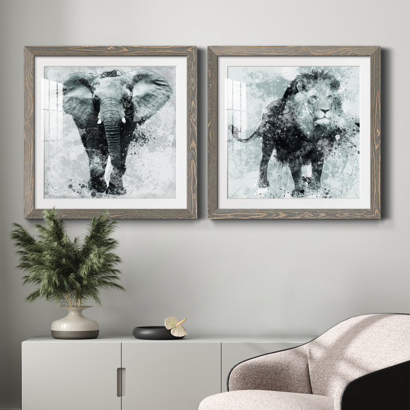 Proud Elephant - ensemble de 2 impressions encadrées, H 27,5 po x l 55 po x P 1,5 po, Encadré gris