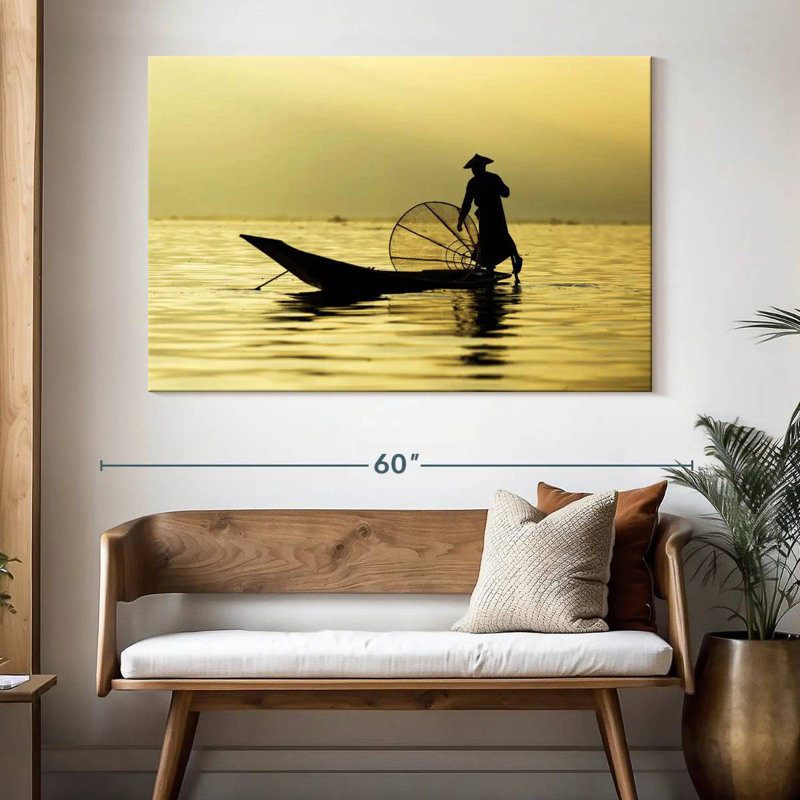 Pêcheur du lac Senne Inle, H 34 po x l 51 po