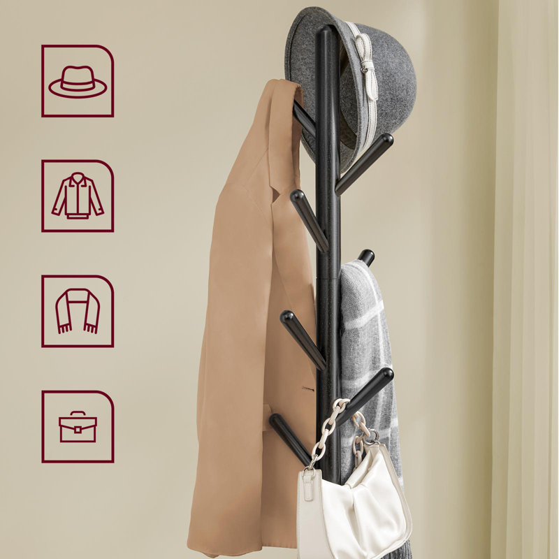 Coat Rack with 8 Hooks and Storage Shelf, Ink Black