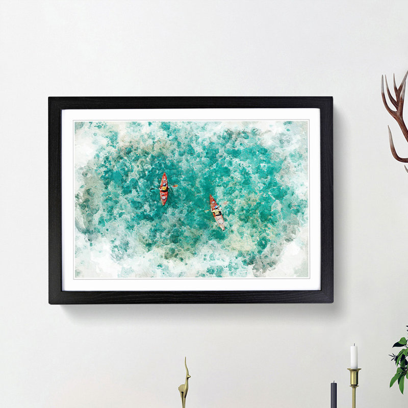 Two Canoe Boats in Abstract - Framed Print, 48cm H x 65cm W x 2cm D, Black Framed