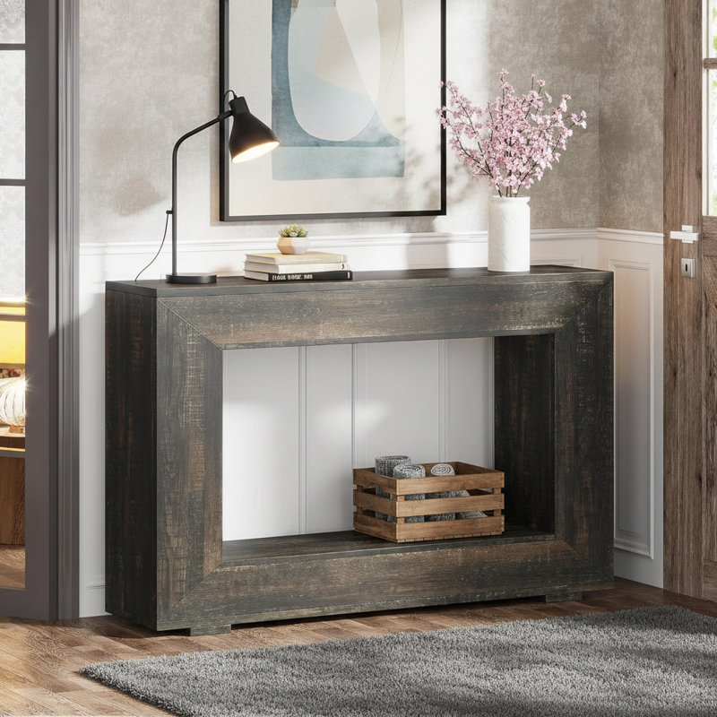 Farmhouse Console Table, 47" Rustic Wood Entryway Sofa Table with Storage, Dark Gray
