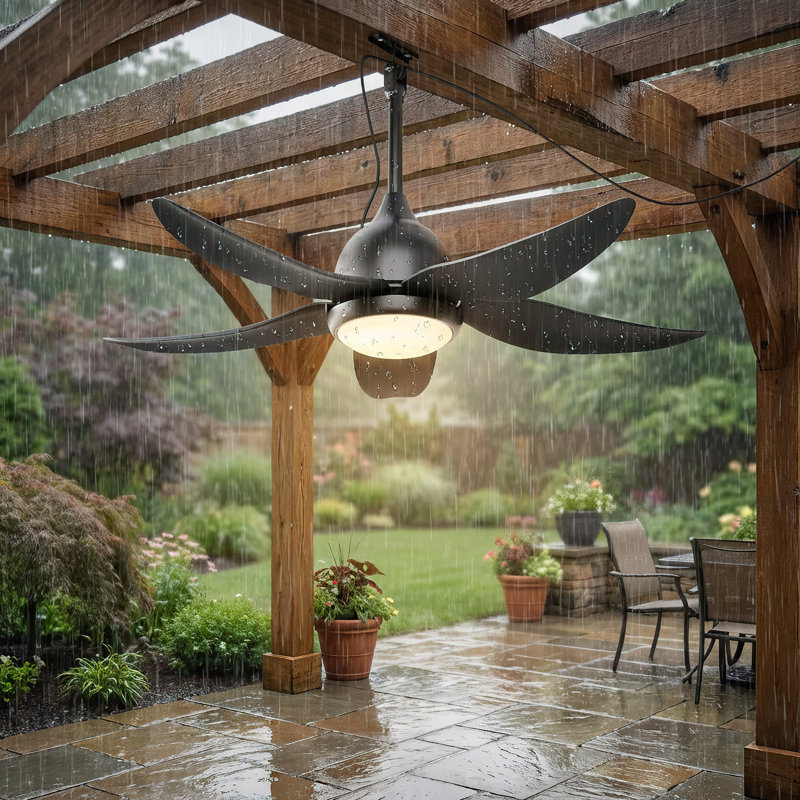 44" Non-hardwired Plug-in Propeller Ceiling Fan with Dimmable LED Lights and Remote Control, Black