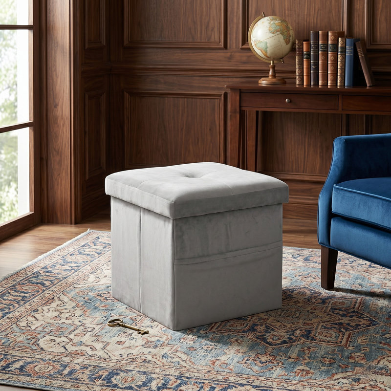 Banc de rangement pliable capitonné avec poche Winningham, Gris clair