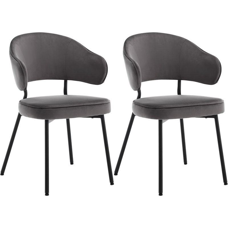 Ludvik 48cm H Velvet Upholstered Upholstered Back Armchair, Dark Gray, 2