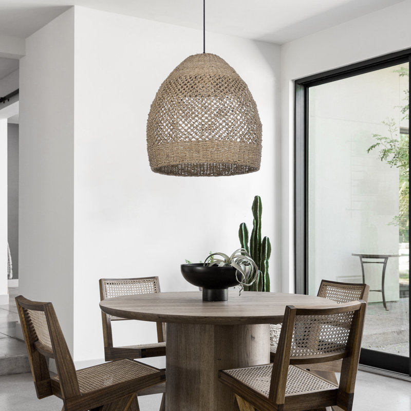 Luminaire suspendu en dôme naturel à 1 lumière Bordelon, H 19,68 po x l 19,68 po x P 19,68 po