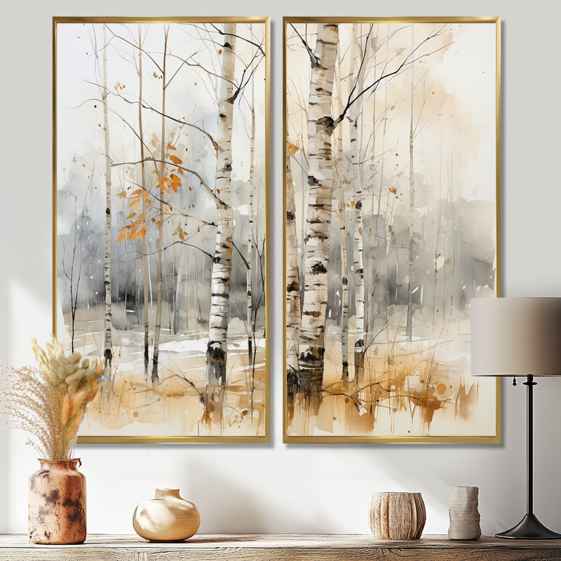 Hiver, forêt de bois de bouleau I - impressions florales sur toile de bouleau, 20" H x 24" W, Framed Print without Mat, Gold