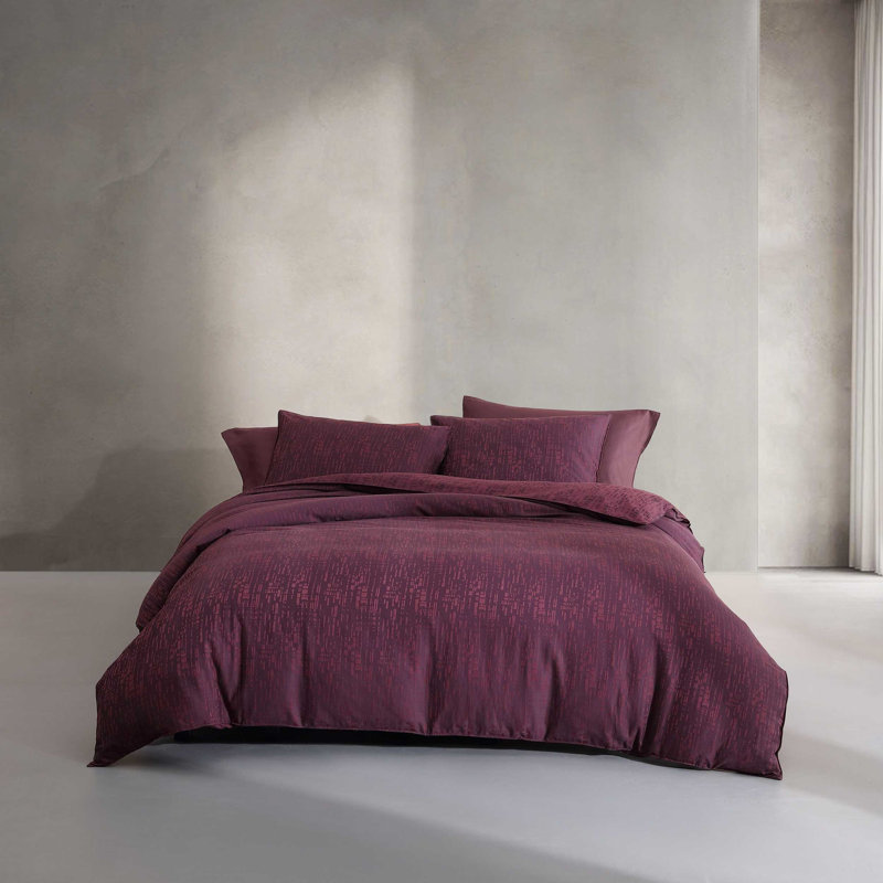 Calvin Klein Linear Circuit Cotton Red Duvet Cover Set, Queen Duvet Cover + 2 Standard Shams