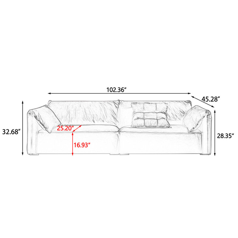 Canapé modulaire rouge en polyester, H 32,68 po x l 102,36 po x P 45,28 po, 3, Rouge
