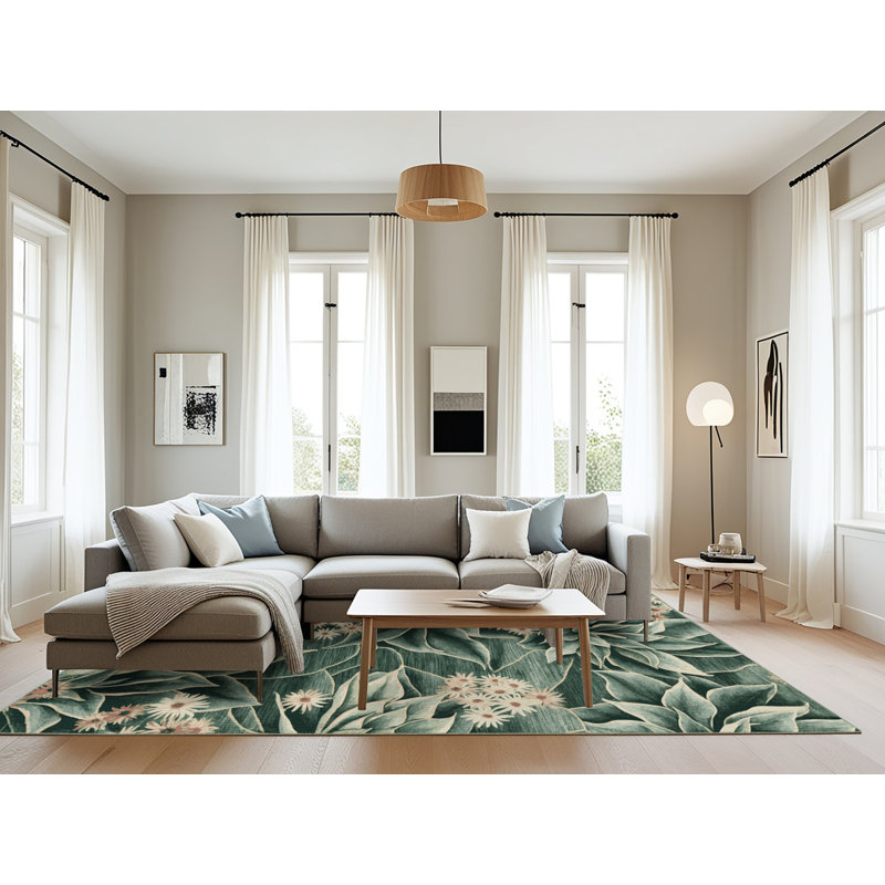 Tapis vert botanique lavable à la machine, Rectangle 6 pi x 9 pi