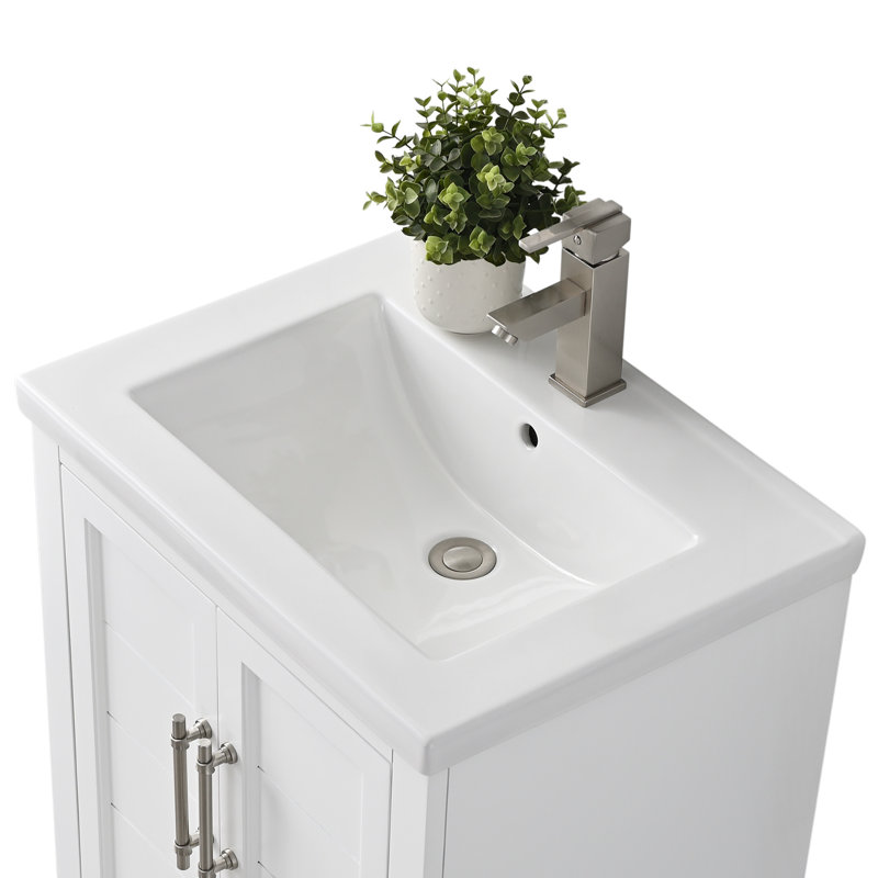 Ensemble de meuble-lavabo autoportant simple 24 po avec plateau en céramique Vannes , Blanc