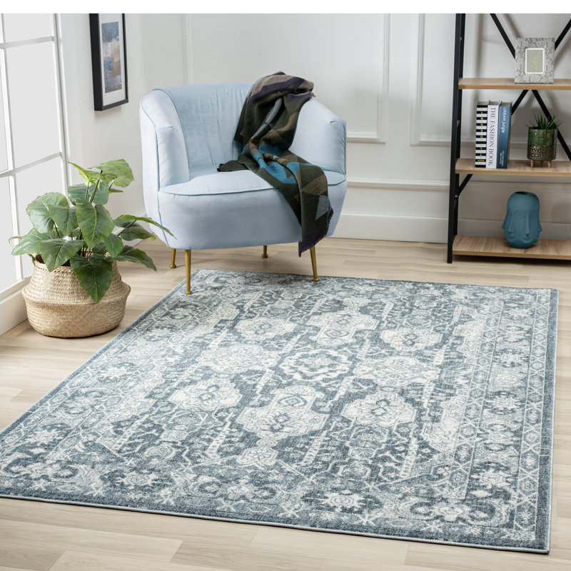 Tapis bleu à motif géométrique Lussi, Rectangle 8 pi x 10 pi