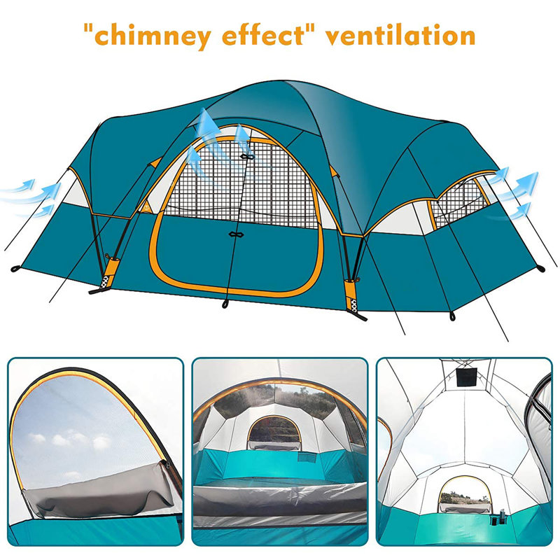 Camping Tent 10-Person-Family Tents, Parties, Music Festival Tent, Big, Easy Up, 5 Large Mesh Windows, Double Layer, 2 Room, Waterproof, Weather Resistant, 18ft x 9ft x78in