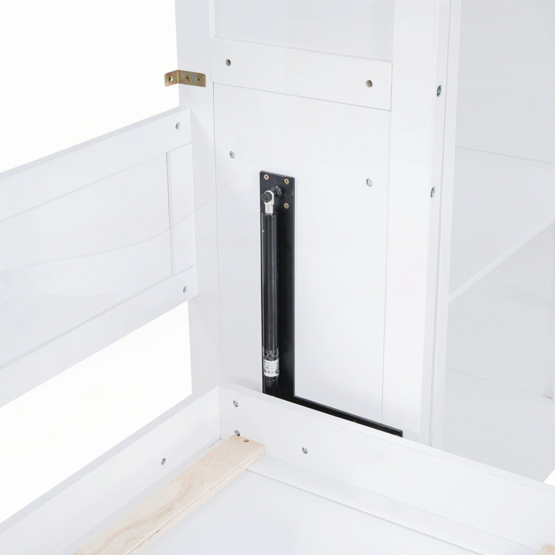 Lit escamotable multifonctionnel avec tablettes, Blanc, Grand