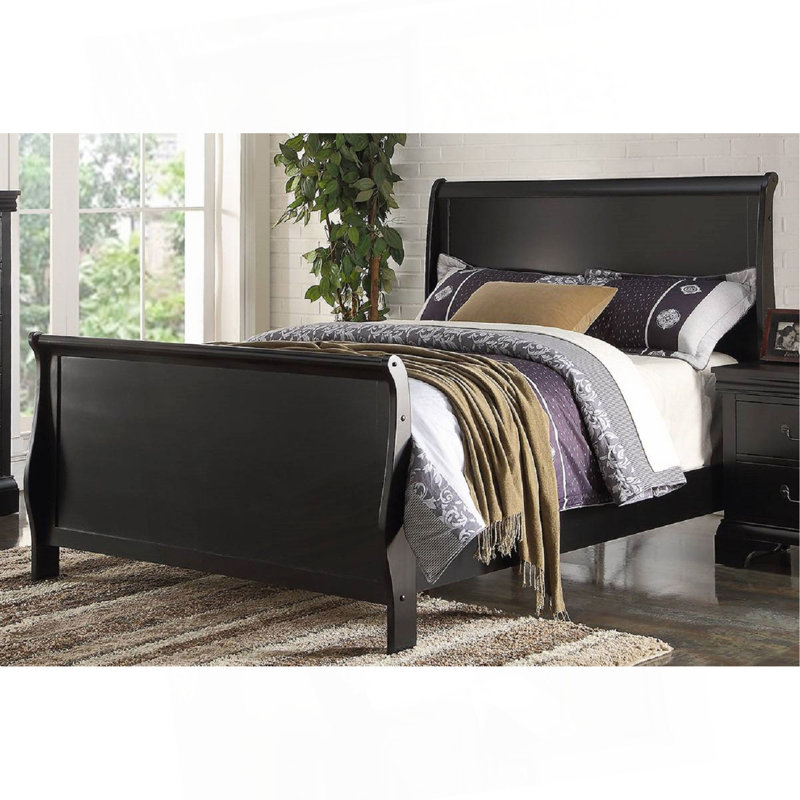 Mobilier de chambre à coucher de style Louis Phillippe, Lit simple, Noir