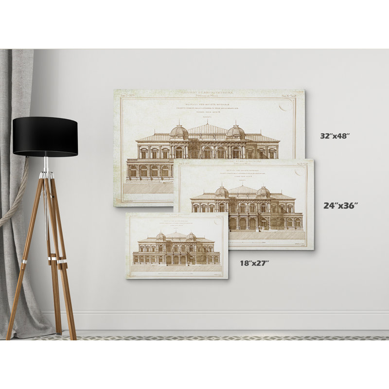 « architecture sketch i », impression, H 18 po x l 27 po x P 1,5 po, Pas de tapis, Toile tendue