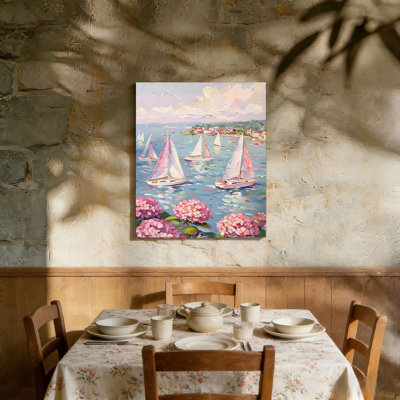 "Hortensia" rose naviguant à la plage côtière, toile de fond encastrée en bois, décoration murale, art mural 36 po x 24 po