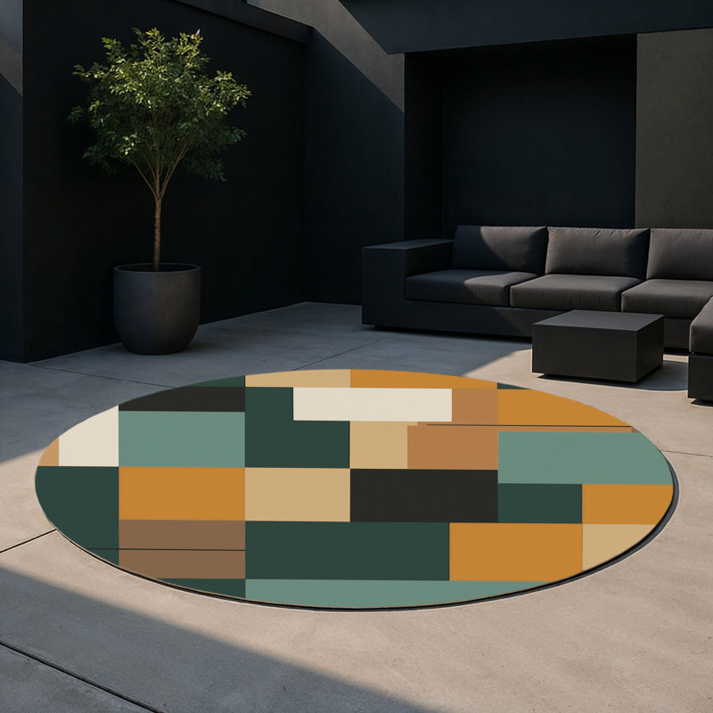 Abstract Blocks Indoor And Outdoor Area Rug, Round 5'
