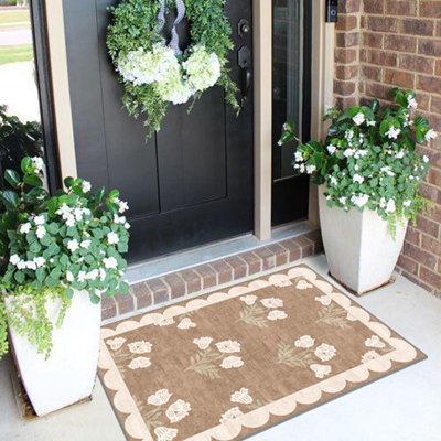 Tapis d'entrée extérieur - 2 x 3 tapis antidérapant à motif floral antidérapant pour l'intérieur et l'extérieur pour maison de campagne