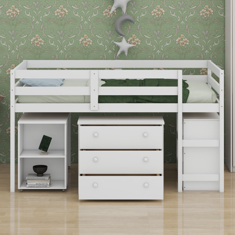 Lit mezzanine avec armoire et portable, Blanc