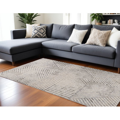 Tapis abstrait gris et beige 8 pi x 11 pi